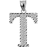 Claddagh Gold 925 Sterling Silver Initial Letter T Charm Pendant, 1.25"