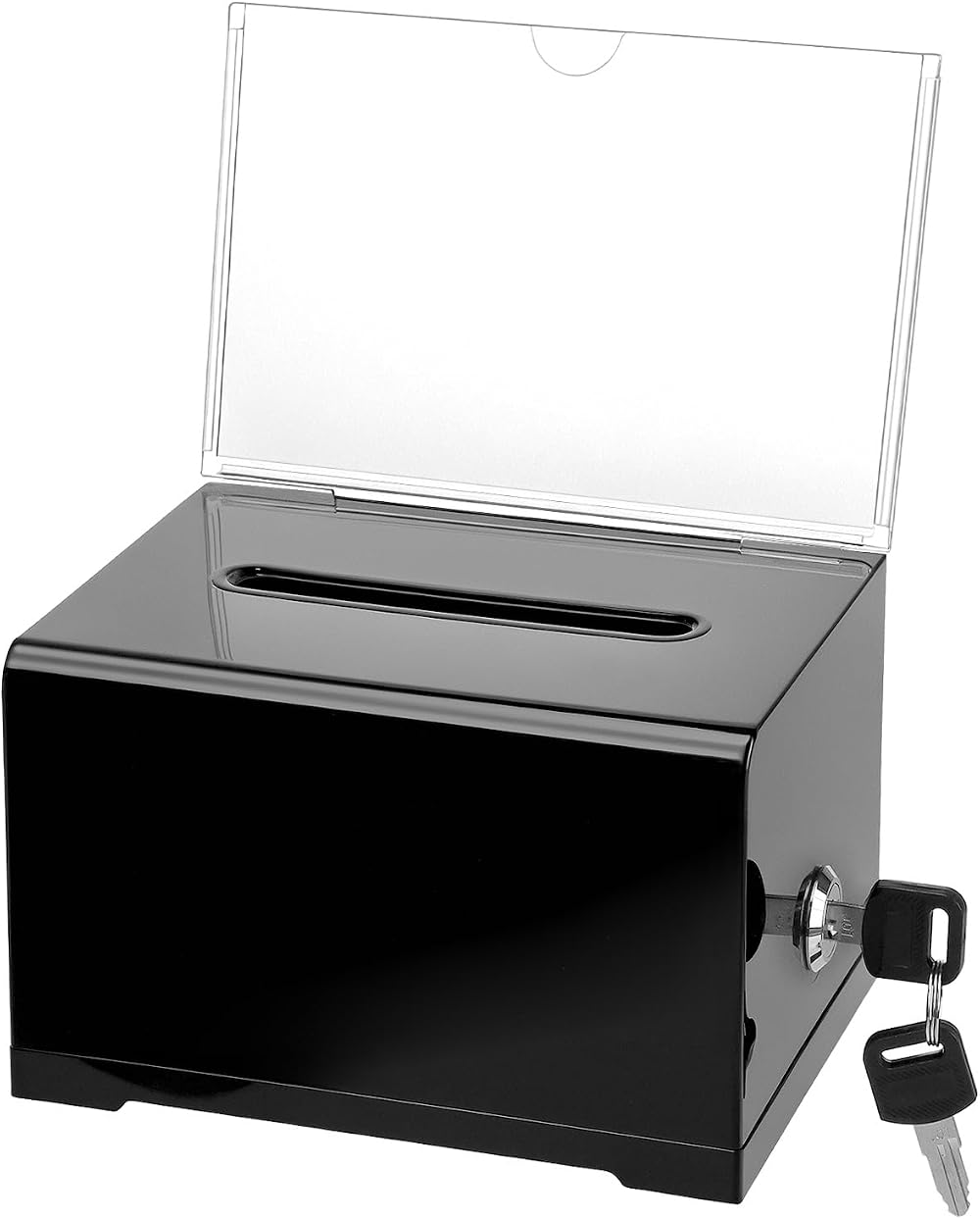 QWORK Black Acrylic Donation Box with Lock and Sign Holder 6.3 x 4.8 x 4 in