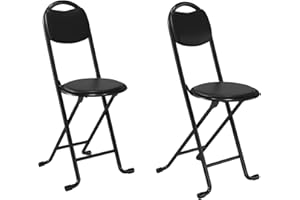 Aosute 2 Pcs Folding Stool with Back, Portable Stools, Space-Saving Foldable Chair, Set of 2, Black