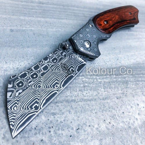 MOON KNIVES TACTICAL Spring Assisted Open Pocket Knife CLEAVER RAZOR FOLDING Blade Damascus
