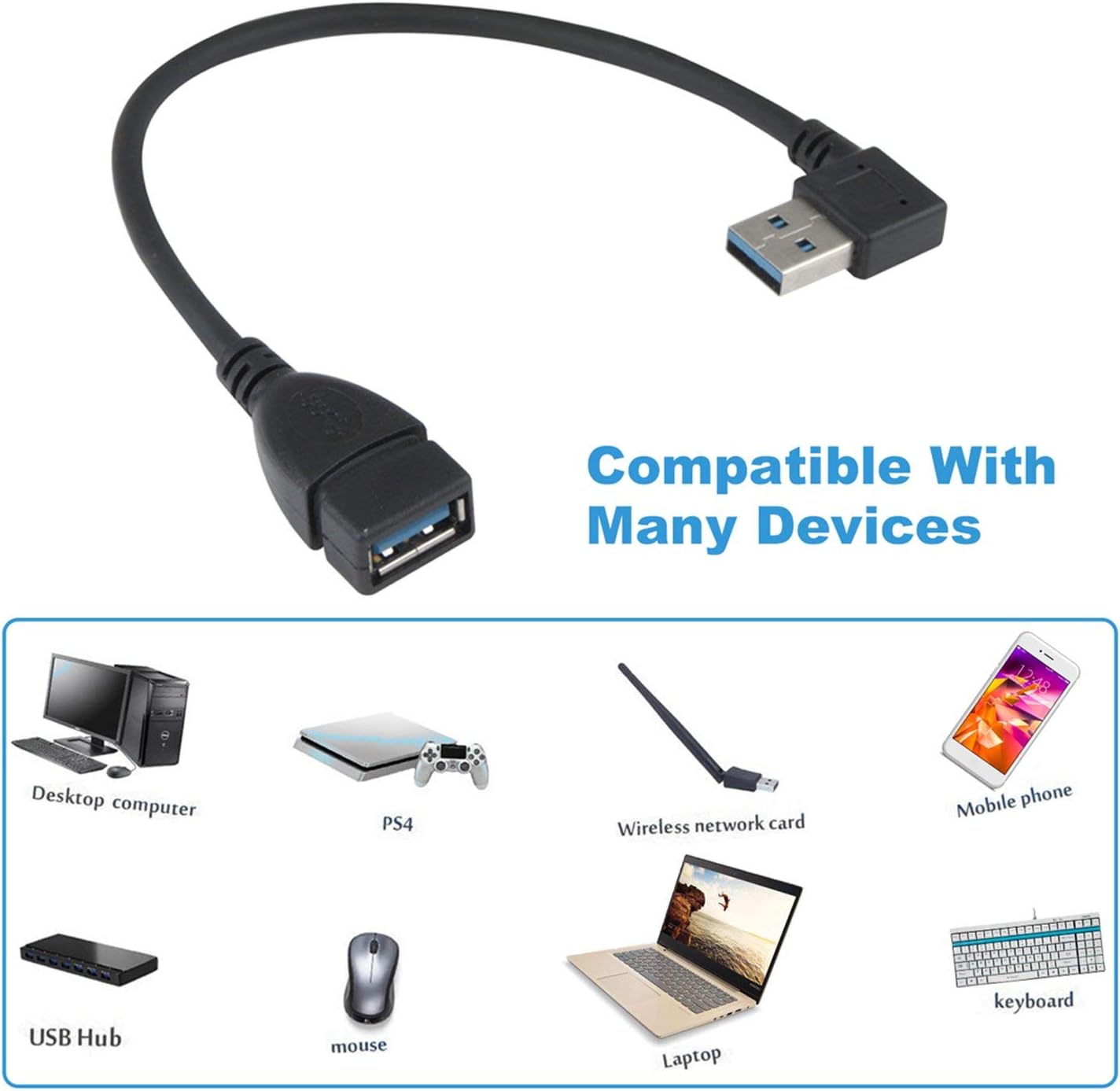 baolongking USB 3.0 Extension Cable,20CM Left and Right Angle 90 Degree Adapter Type A Male To Female High Speed Connection 2PCS - Image 5