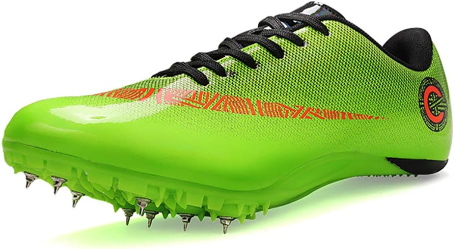 Mens Track And Field Spikes, Long Jump Spikes Athletic Sprinting Youth Running Spikes Boots Light Non-Slip Training Shoes Running Breathable Professional Sneakers,Green,EU44