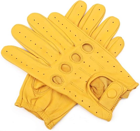 Yellow Sheepskin Leather Driving Gloves for Men at Amazon Men’s