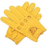 Yellow Sheepskin Leather Driving Gloves for Men (Large)
