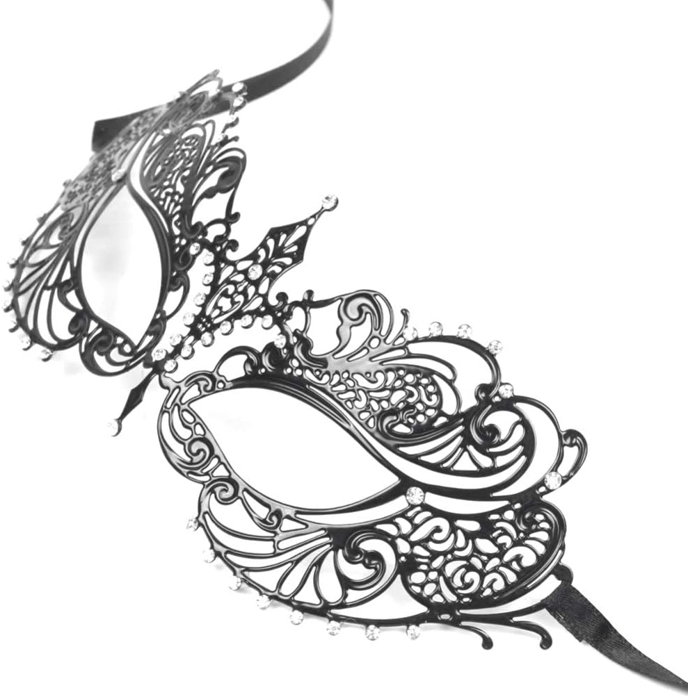 VORCOOL Masquerade Mask for Women - Black Rhinestone & Metal Crystal Mask for Ball & Party - Image 5