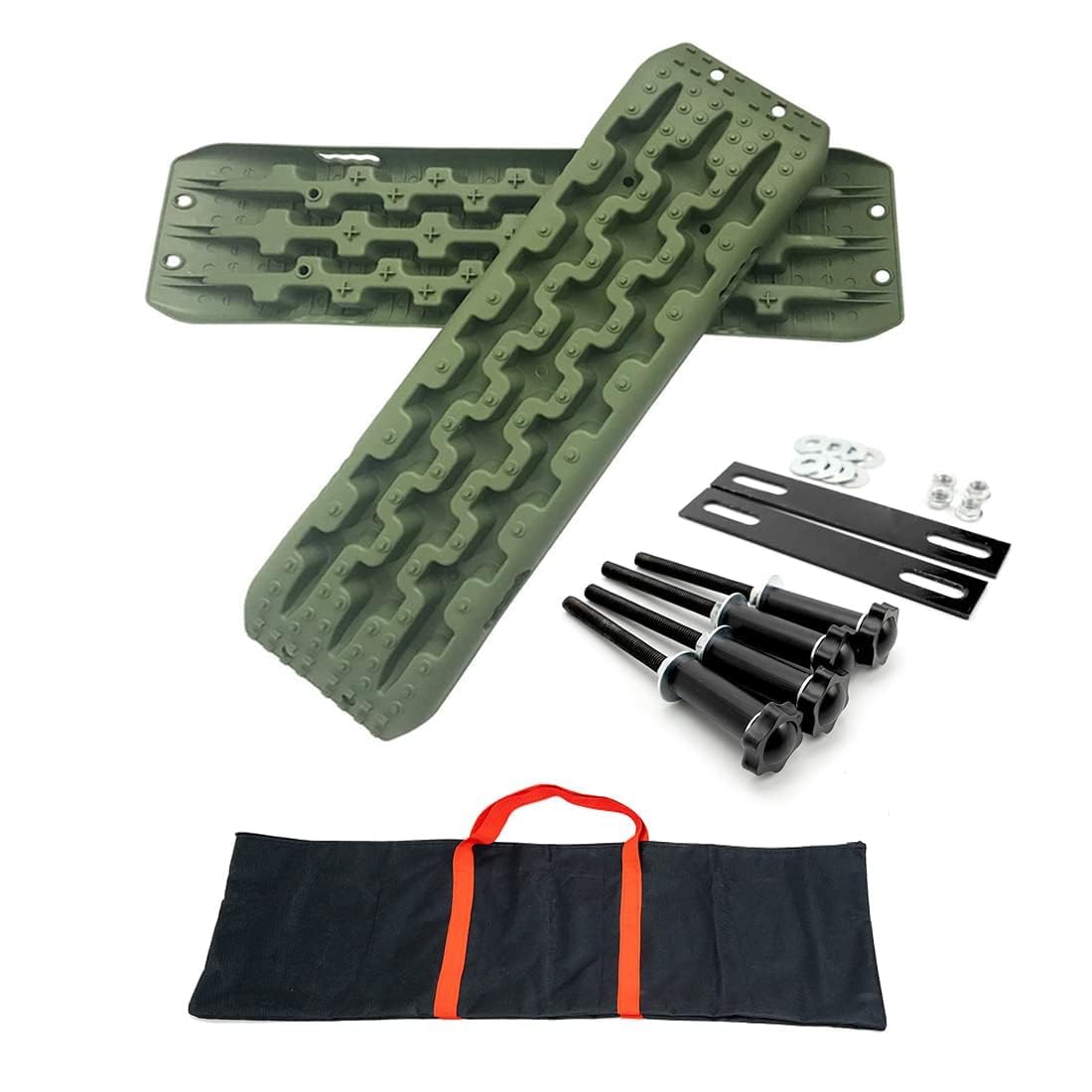 CStern Recovery Board Emergency Rescue Tire Ladder Anti Skid Pad Non Slip Plate Traction Tracks Grip Mats 2 Pcs Green for Off-Road Wheel Tyre Ice Mud Sand Snow Trapped Vehicle Self-help