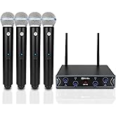 W IN-MIX 4 Channel Wireless Microphone System – 260ft Range, 4 Handheld Mics for Karaoke, Church, Wedding & Events