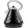 OVENTE Electric Kettle Water Boiler Stainless Steel 1.7 L Automatic Shut-Off 1500W Cleo Collection Cool Touch Handle Portable Brew Coffee Maker Tea Heater w/ Boil Dry Protection, Black KS755B