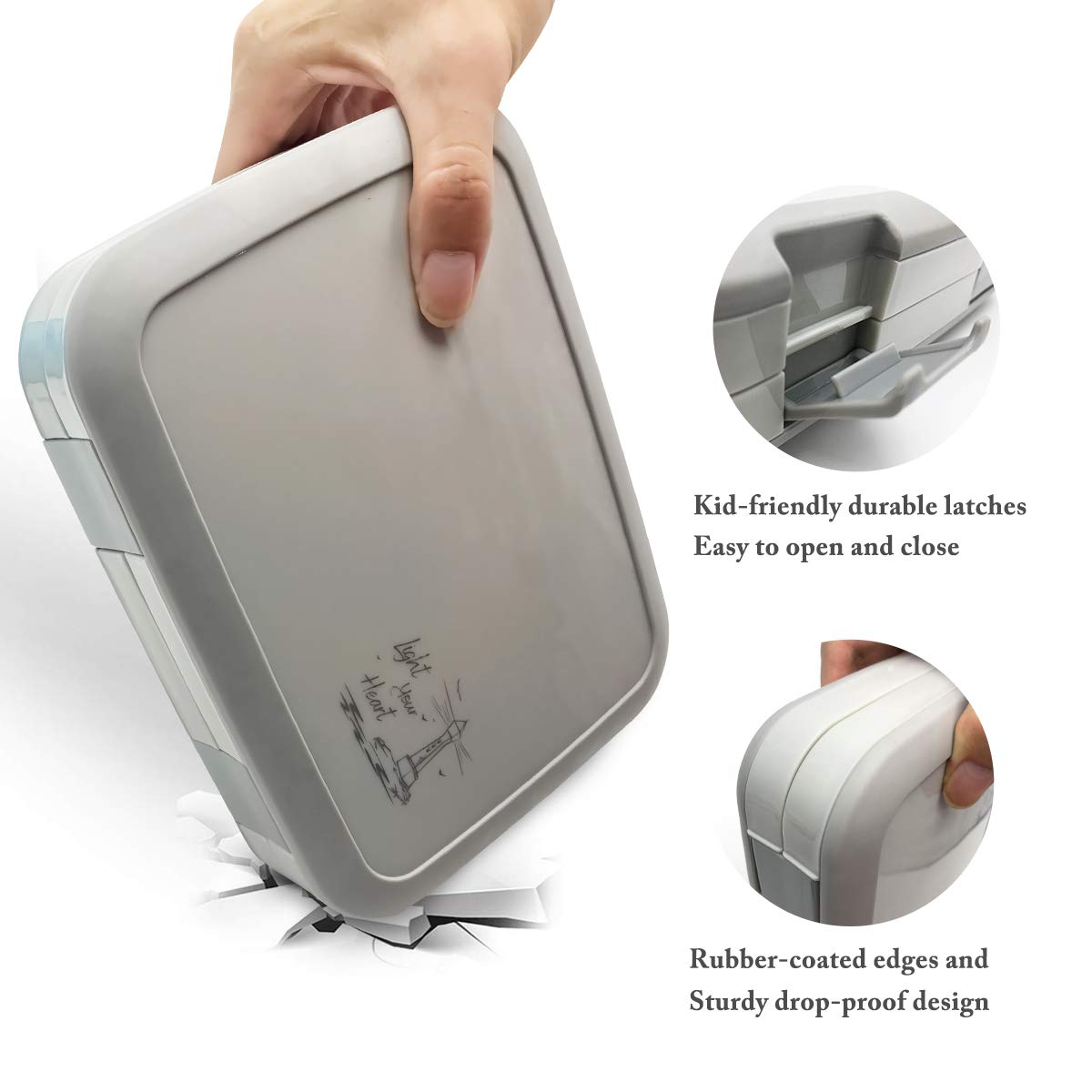 OKBONN Kids Lunch Box with Sticker(Halloween) - Leak-Proof, 4-Compartment Bento-Style Kids Bento Box with Spoon - Ideal Portion Sizes for Ages 3 to 7 - BPA-Free and Food-Safe Materials for School