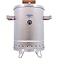 Universal (6-pound) Stainless Steel (Small) Charcoal Barrel Smoker with Thermometer & Airlock system - 16.5"x 21.18" x ⌀11.81", 2 in 1 Vertical Smoker - Grill and Smoker, 6-serving Slow Cooking Smoker