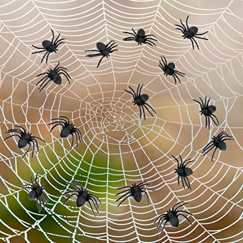 Koogel 50 Pcs Black Plastic Spiders Toy, Halloween Prank Realistic Scary Spiders Toy for Halloween Decorations Great Party Favors