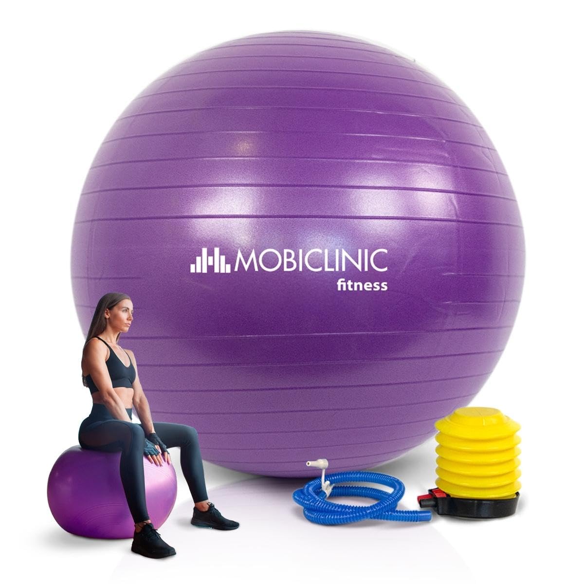 Mobiclinic, Pilates Ball, 58 cm, Including Inflator, Anti-slip, Anti-puncture, Washable, Pilates Ball, for Fitness, Sport, Pilates Ball for Pregnant, PY-01, Training, Purple