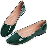 SAILING LU Women's Ballet Flats Shoes Dressy Comfortable Round Toe Slip On Patent Leather Ladies Flat Work Dress Loafers Green Size 8.5