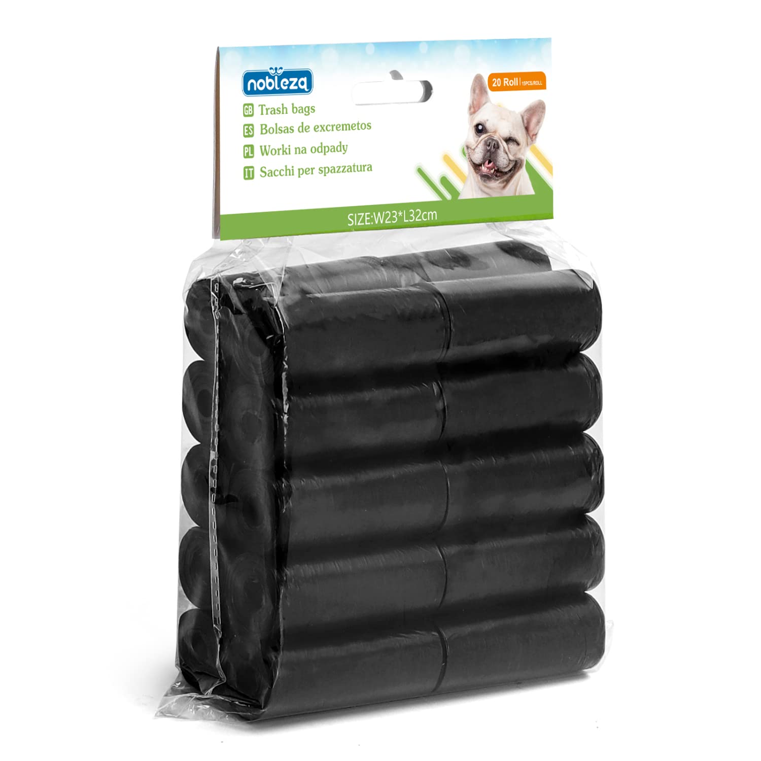 Nobleza - 300 Count Dog Poop Bag Large Pet Waste Bags Leak-proof Unscented Pick Up Poo Bag 20 Rolls, Colour Black