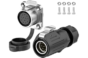 PLUGOOD EW-LP20 Industrial Waterproof Connector IP68 Quick Plugging Circular Connector Anti-Interference Shell Aviation Connector Fast Release Electrical Connector M20 2-12 Pin Flange Socket (12 Pin)