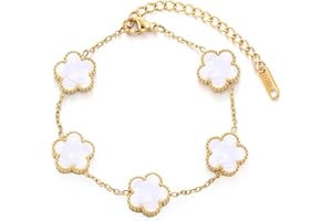 TICVRSS Clover Bracelets for Women, 18K Gold Plated Fashion Bracelet Four Leaf Lucky 5 Leaf Bracelet Jewelry Gifts