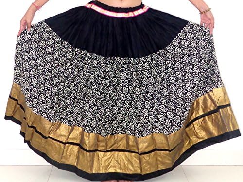 Megh Craft Women's Black and White Skirt,Indian Navratri Festival wear Skirt,Indian Skirt,Printed Cotton Long Skirt,Gypsy Skirt