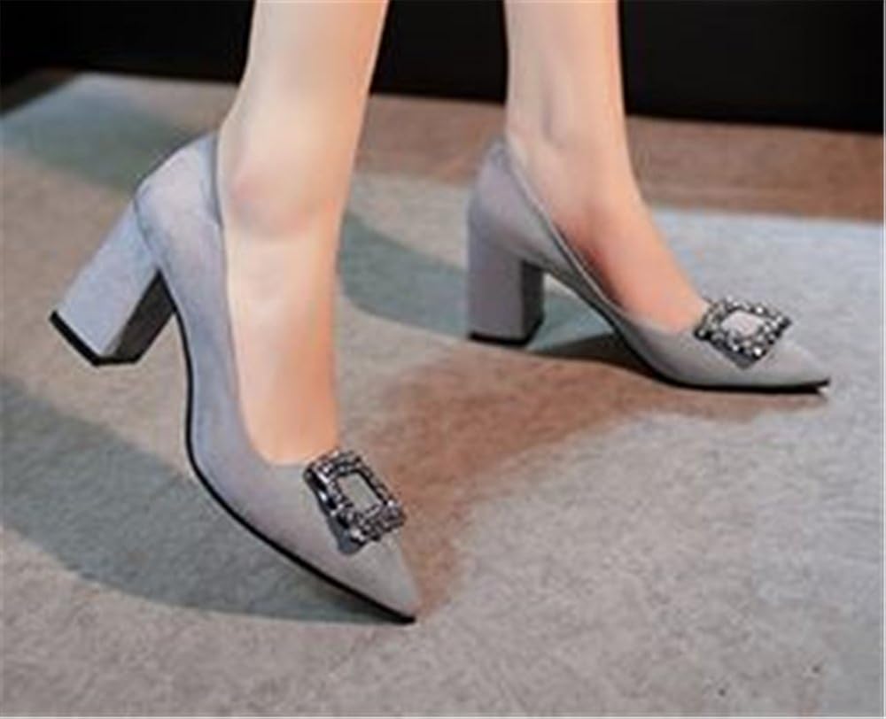 COLOV Sweet Shallow Mouth Rhinestone Pointed Toe Metal Buckle Soft Ballet Flats Shoes
