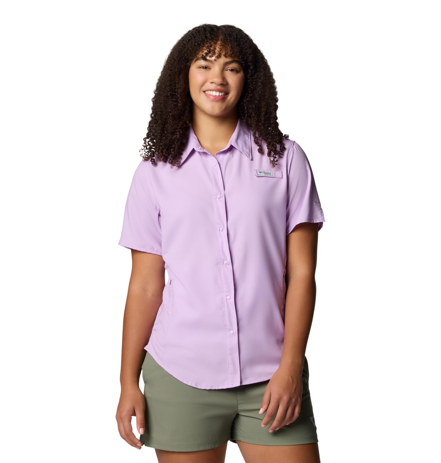 Columbia Womens PFG Tamiami II Short Sleeve Fishing Shirt, Hydrangea, Large