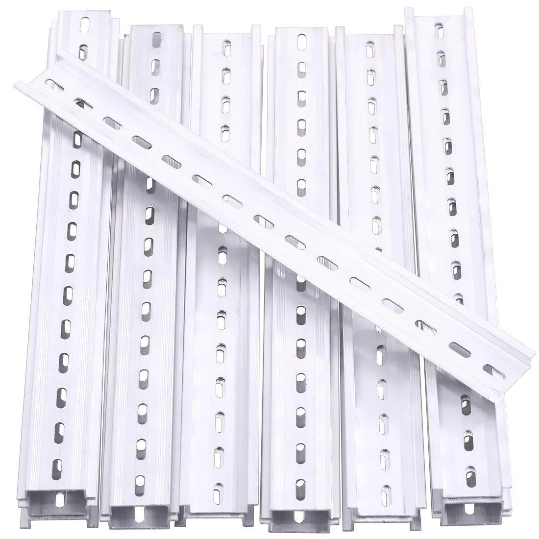 Keadic 15Pcs DIN Rail Slotted Aluminum, Top Hat Slotted DIN Rail Assortment Kit, 12 Inches Long 35mm Wide 7.5mm High