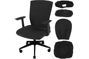 Tallew 4 Pcs Office Chair Covers Set Computer Universal Protective Stretchable Chair Seat Covers Desk Armrest Cover Pads Office Cushion Backrest for Rotating(Regular,Black)