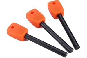 FOSTAR 3 PCS Tactical Ferro (Ferrocerium) Rods, Bushcraft Flint Fire Starter with Easy Grip Handle, 5/16 Inch Thick Waterproof Fire Steel Magnesium Camping Tool Kit