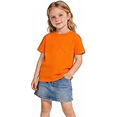 ZFZDRen 1-14Y Toddler Girls Shirt Baby Girl Blouse Solid Color Short Sleeve Heart Pocket T-Shirt Casual Cotton Tee Plain Top