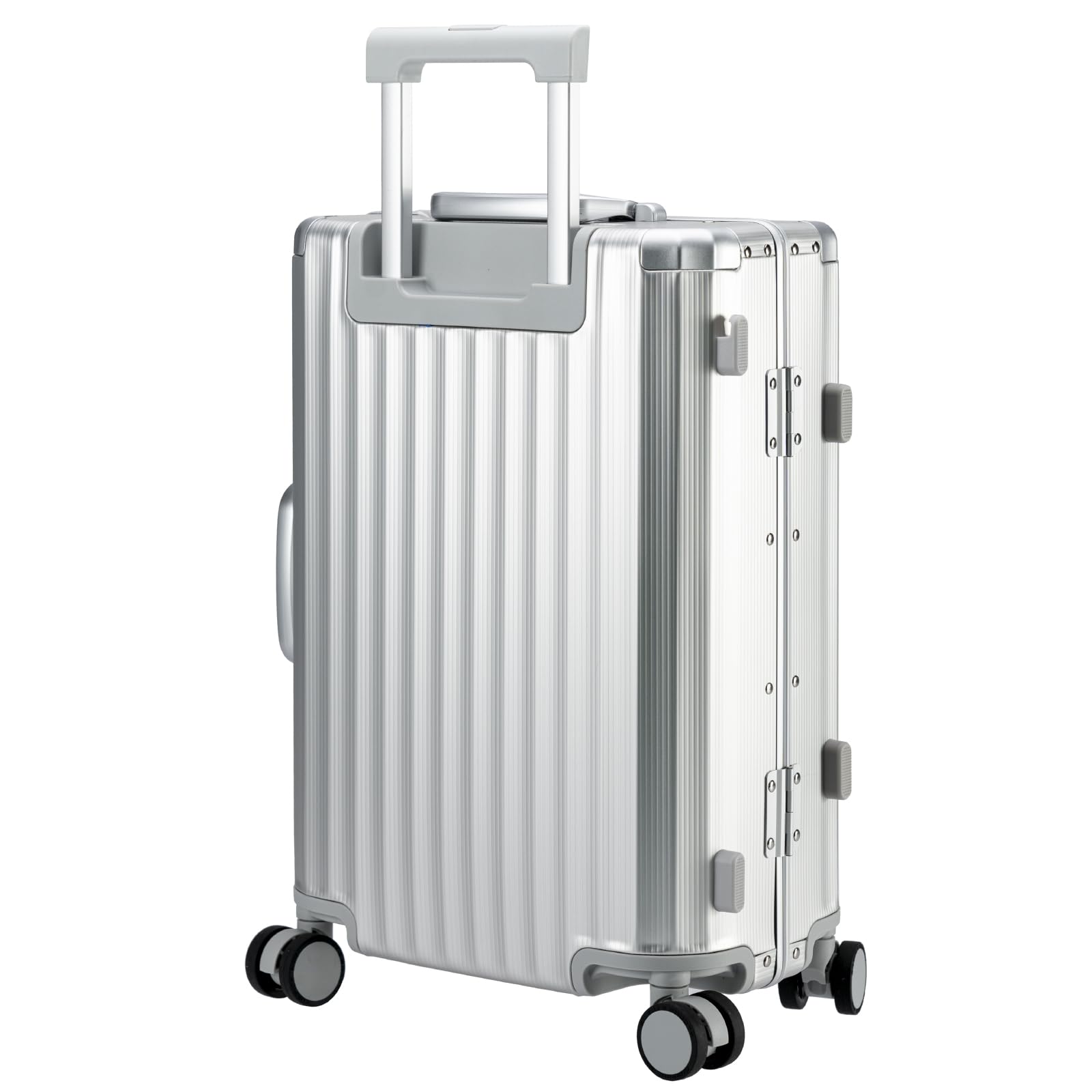 Aluminum Carry-on Luggage: Silver 20 inch Aluminum-Made Entire Shell Zipperless USB-C Port TSA Locks Spinner - Weekend Getaways International travel Business