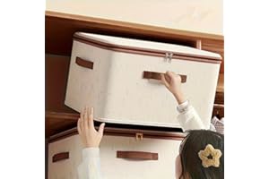 Large Foldable Linen Storage Box with Double Zippers & Faux Leather Handle - Under-Bed Storage Basket for Clothes, Sheets, Mo