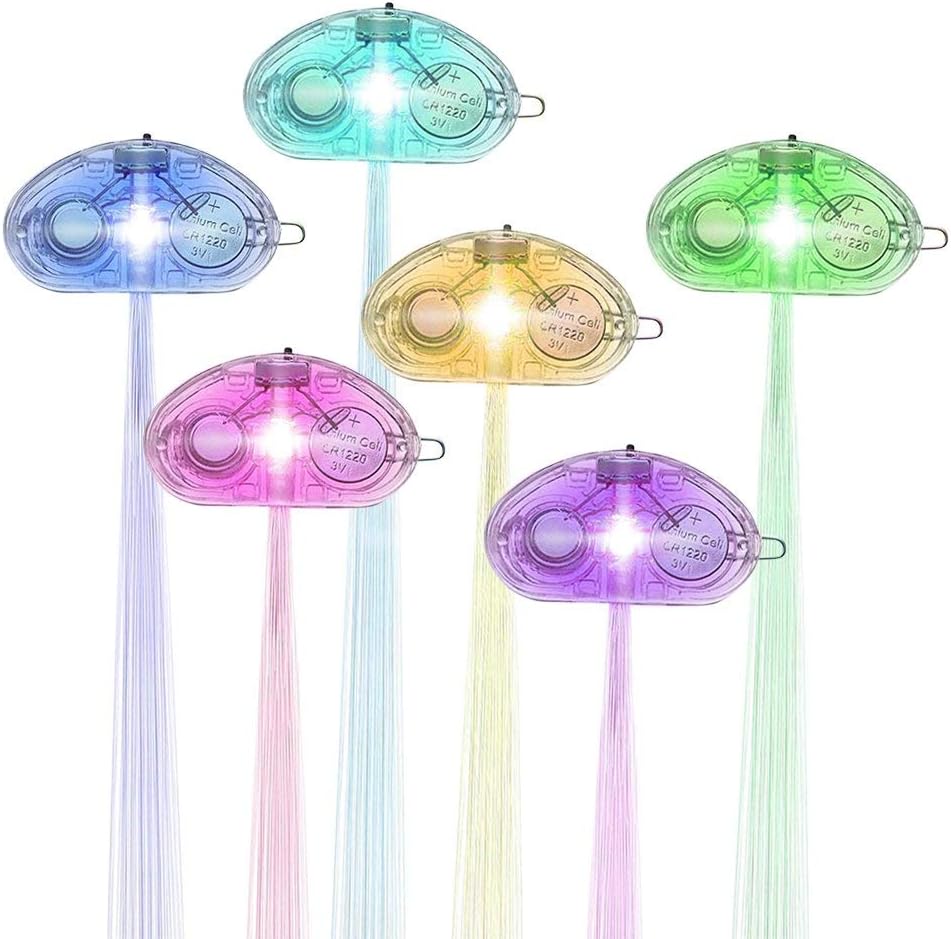 Novelty Place [Party Stars] 14 inch LED Light-Up Optic Fiber Hair Extension with Barrette Party Light Set - Alternating Multicolors (12 Pack): Toys & Games