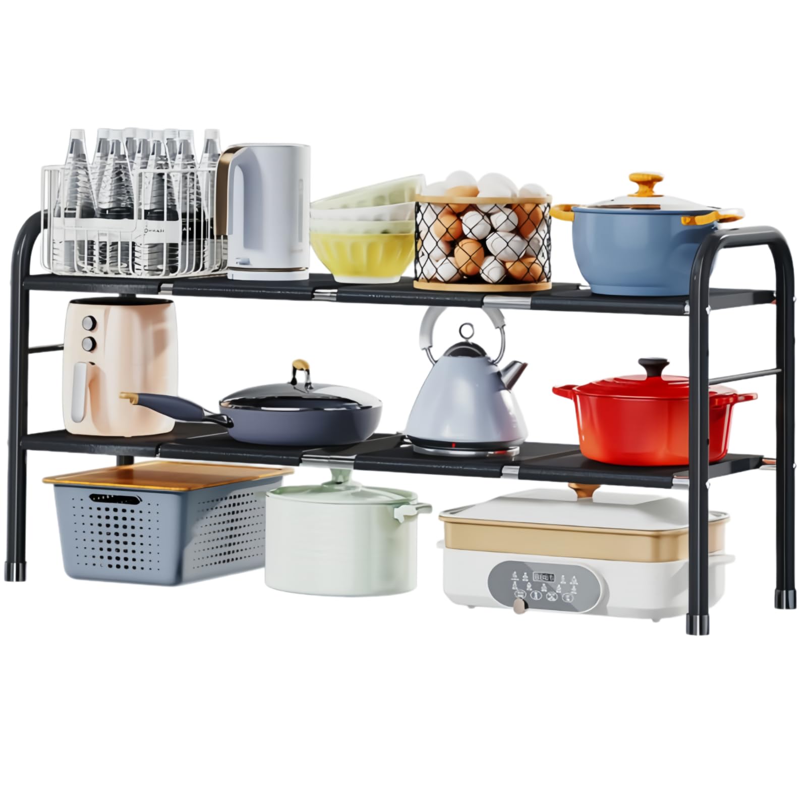 Photo 1 of Fliqor Expandable Under Sink Organizer with 10 Removable Panels, Adjustable Storage 2-Tier Shelf for Kitchen, Bathroom, Pantry,Multi-Purpose Expandable Cabinet Shelf Rack (19-35.5 Inch) (brown, Large)