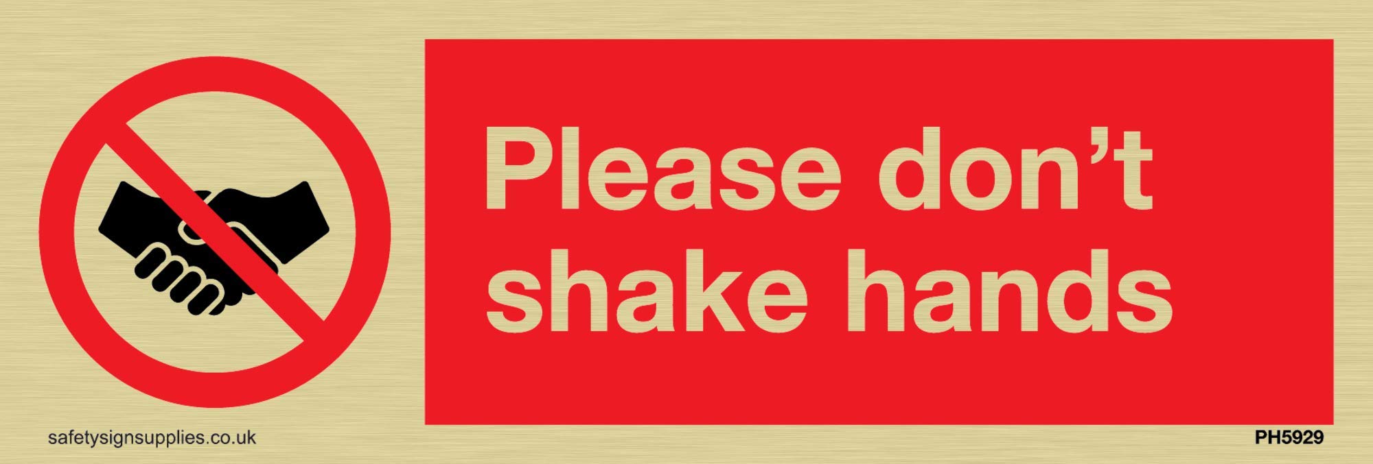 Please don't shake hands sign - Plastic Semi-rigid Gold
