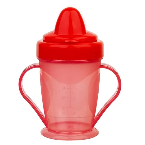 NAUGHTY KIDZ Premium Baby Sipper with Soft SPOUT,Easy to Hold Handle and 1 Key TEETHER for Baby to Play (RED)