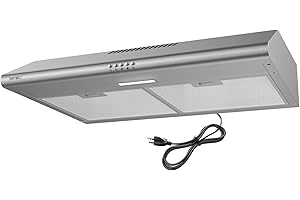 Hermitlux Under Cabinet Range Hood, 30 inch Vent Hood With 3 Speed Exhaust Fan, Ducted And Ductless Convertible, LED Bright Light Bulbs and Charcoal Filter, Stainless Steel Filter, Stainless Steel