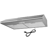 Hermitlux Under Cabinet Range Hood, 30 inch Vent Hood With 3 Speed Exhaust Fan, Ducted And Ductless Convertible, LED Bright Light Bulbs and Charcoal Filter, Stainless Steel Filter, Stainless Steel
