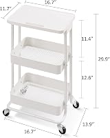 Urackify 3-Tier Metal Rolling Storage Cart with Plastic Top - White view 7