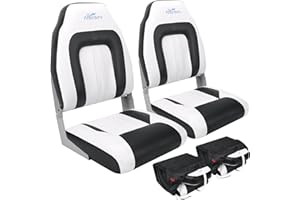 Affordura Boat Seat for Boats with 2 Storage Bags High Back Folding Boat Seat Boat Fold Down Seat (2 Packs), Black and White