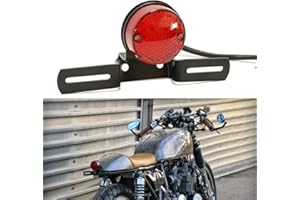 DREAMIZER Motorcycle Tail Light with License Plate Bracket Holder Retro Rear Lamp LED for Cafe Racer Custom Bobber Chopper - Round