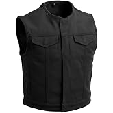 First Mfg Co - Lowside - Mens Motorcycle Leather Vest, 3" Shorter, Half Size Smaller, Perforated Leather, Canvas, Twill Vest