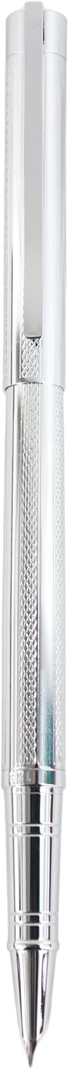 Sipliv 126 Slim Fountain Pen with Gift Box, Silver Clip, Fine Nib, Stainless Steel Embossing, Silver Embossing
