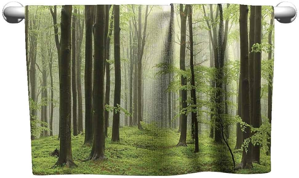 DUCKIL Personalized Hand Towels Farm House Decor Collection Spring Beech Forest Morning Haze in The Mountains of The Southern Polish Picture Bath Towel 63 x 31 inch White Green Olive