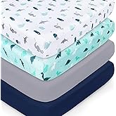 Crib Sheets for Boys or Girls 4-Pack, Fitted Crib Sheet 52'' x 28'' for Standard Crib & Toddler Mattress, Soft and Breathable Material, Baby Crib Sheets Neutral, Dinosaurs & Ocean