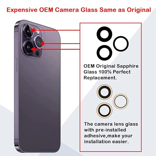 Phoupair Original OEM Back Rear Camera Glass Lens Replacement for iPhone 14  Pro and iPhone 14 Pro Max with Adh