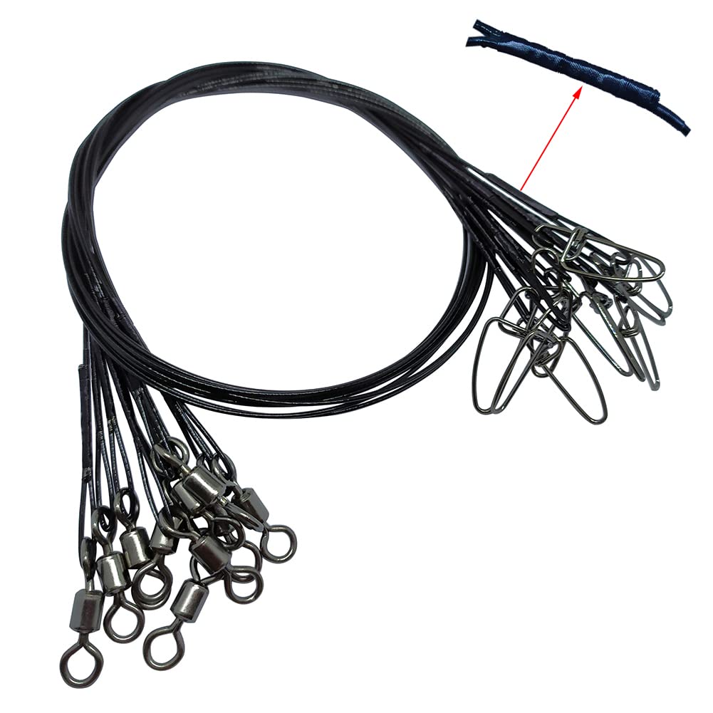 30 PCS Fishing Leader Wire,19.68"/100LB Heavy Duty Stainless Steel Fishing Leader Line with Rolling Swivels I nsurance Snap Connect Tackle Lures Rig or Hooks…