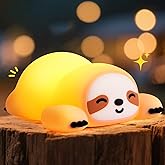 TCMOT Cute Sloth Night Light for Kids, 3-Level Dimmable Nursery Nightlight, Silicone Squishy Light Up Sloth Gifts, Rechargeable Bedside Touch Lamp for Breastfeeding Toddler Baby Kids Decor