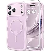 Magnetic for iPhone 17 Pro Max Case, Cute Wavy [Full Camera Protection][Fit for MagSafe] 1X Screen Protector+1X Wrist Strap, Trendy Matte Women Girly Case for iPhone 17 Pro Max 6.9", Grayish pink