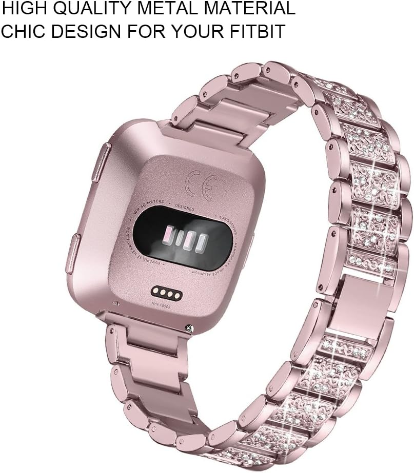 FunBand for Fitbit Versa Strap Bands for Women, Stainless Steel Bling Replacement Band Accessories Bracelet with Rhinestones Diamond for Fitbit Versa/Versa 2/Versa Lite Watch Band - Image 4