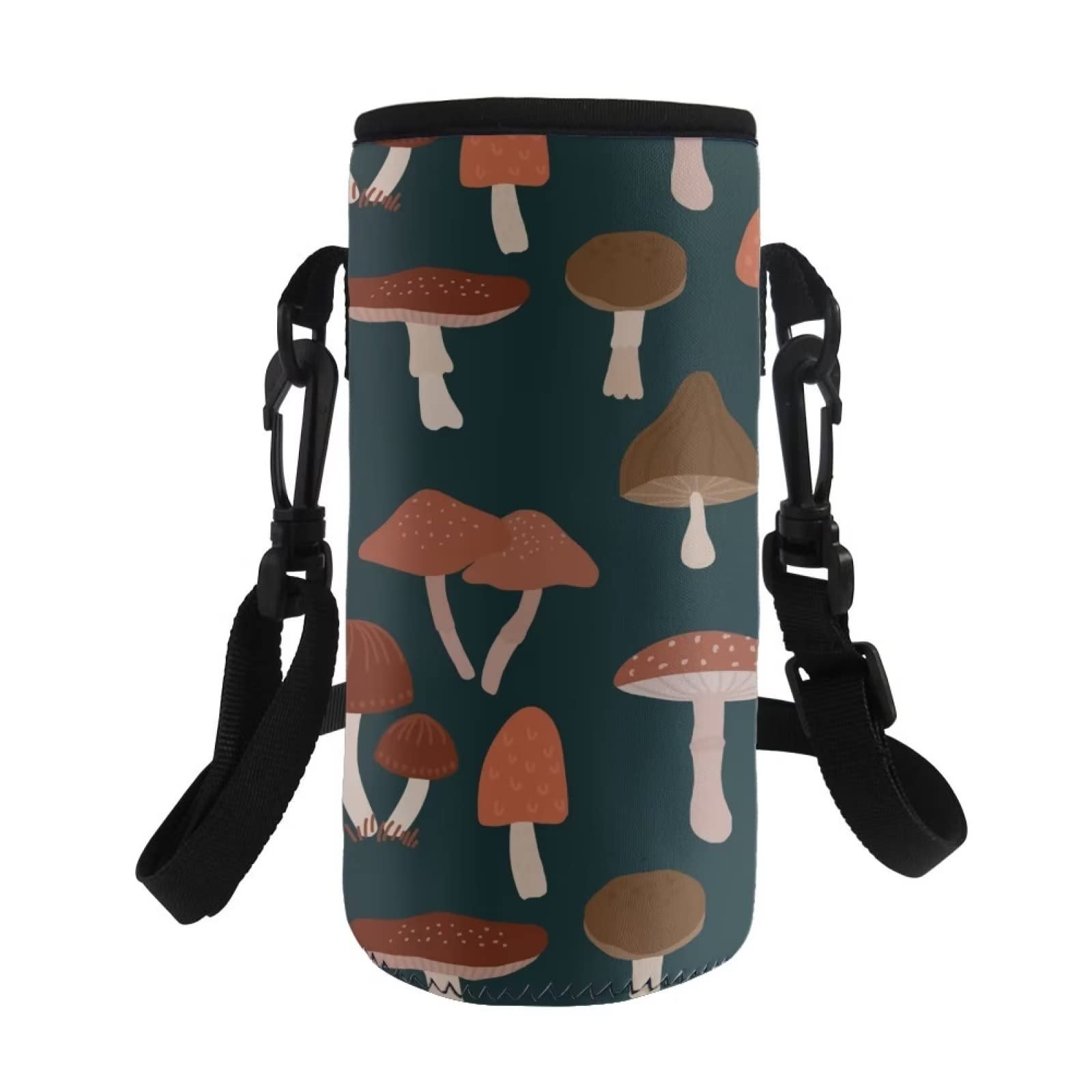 COEQINE Fall Water Bottle Carrier Bag Holder with Mushroom Pattern Insulated Neoprene Water Bottle Pouch with Adjustable Shoulder Strap,for Hiking Travel Outdoor — image 1
