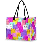 Pardick Colorful Cute Cats Tote Bag For Women Travel Bag Reusable Grocery Bags Utility Tote For Work Shopping Pool Beach Bags for Gift Outdoor B-04