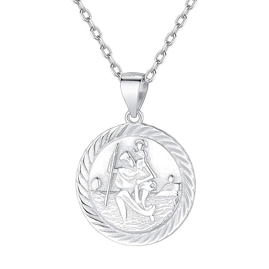 FaithHeart Lange Kette mit Anhänger Gelb Christophorus Schwarz Versilbert für Religiöse Person Oval/Runde